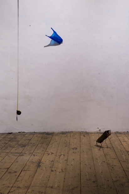 Lewis Davidson; '1m Of Sandpaper, Old Crawler, Airbag and The Fly' 2014. Mixed media, dimensions variable